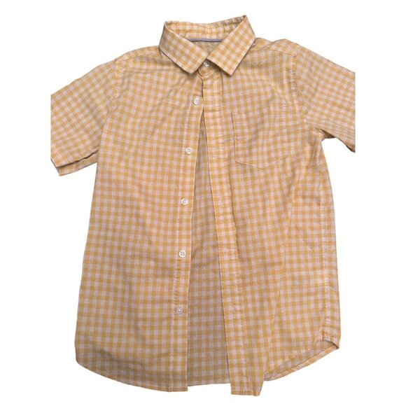 cat & jack yellow and white check plaid button down shirt - Picture 1 of 3